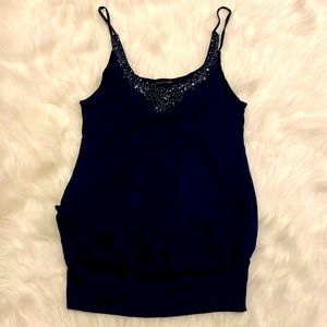 Forever 21 F21 Made in USA small navy blue beaded tank sleeveless top blouse SML